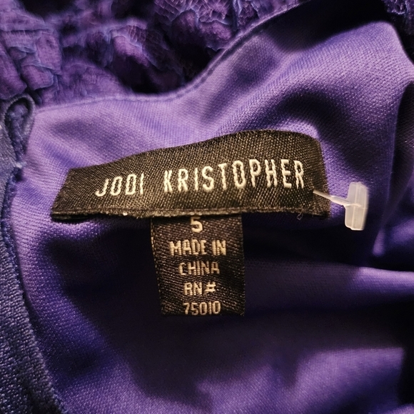 Jodi Kristopher Elegant Purpley Blue Lace Dress Sheer Sleeves Junior's Size 5 - Picture 4 of 6